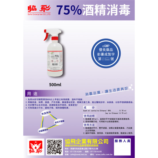 酒精液 75% 500c.c.-噴